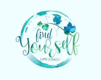Premade Logo Design, Health Coach, Blue Green Watercolor Logo, Photography Logo, Flower Logo