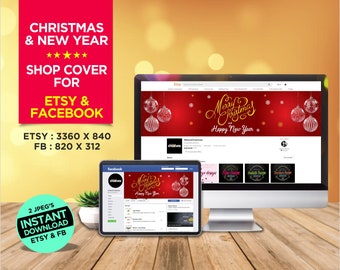 CHRISTMAS Banner - NEW YEAR Banner - Etsy & Facebook Shop Cover Banner - Instant Download - 2 Banners