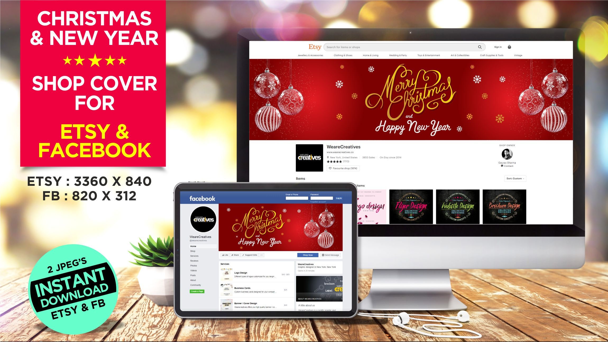 KERST banner-Nieuwjaar banner-Etsy \u0026 Facebook Shop cover banner-Instant  Download-2 banners - Etsy België, image size:2300x1294