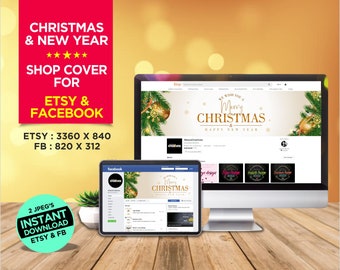 CHRISTMAS Banner - NEW YEAR Banner - Etsy & Facebook Shop Cover Banner - Instant Download - 2 Banners