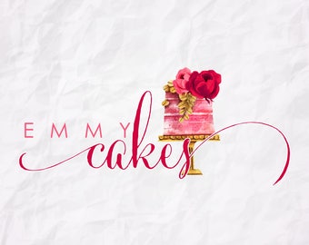 Premade Logo Design-Cake Logo-Watercolor Logo-Bakery Logo-Watermark-Cakes-Logo Design-Hand Drawn-Custom Logo Design-Logo
