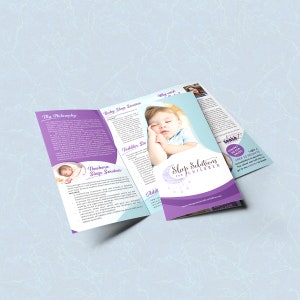 Puede incluir: Un folleto tr&iacute;ptico de color morado y blanco con el t&iacute;tulo "Sleep Solutions for Children". El folleto anuncia servicios de consultor&iacute;a del sue&ntilde;o para beb&eacute;s, ni&ntilde;os peque&ntilde;os y reci&eacute;n nacidos. El folleto incluye una foto de un beb&eacute; durmiendo y un n&uacute;mero de contacto.