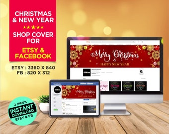 CHRISTMAS Banner - NEW YEAR Banner - Etsy & Facebook Shop Cover Banner - Instant Download - 2 Banners