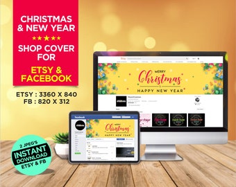 CHRISTMAS Banner - NEW YEAR Banner - Etsy & Facebook Shop Cover Banner - Instant Download - 2 Banners