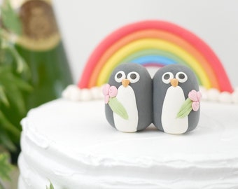 Handmade Penguin Lesbian Animal Wedding Cake Topper (With or Without Rainbow) - Made to Order - With Eco Friendly, Plastic Free Packaging