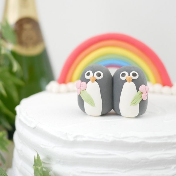 Handmade Penguin Lesbian Animal Wedding Cake Topper (With or Without Rainbow) - Made to Order - With Eco Friendly, Plastic Free Packaging