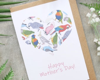 Parrot Heart Mother's Day Card: Recycled Illustrated Greetings