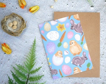 Illustrated Easter Greetings Card, Blank Inside - 100% Recycled Wildlife Inspired Greetings Card with Plastic-Free Packaging