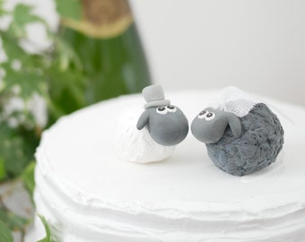 Handmade Black and White Sheep Bride and Groom Wedding Cake Topper (With or Without Rainbow) - Made to Order -  With Eco Friendly Packaging
