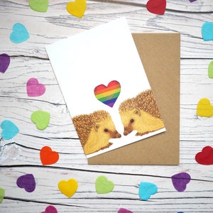 Carte illustrée Pride Hedgehogs - Carte de voeux 100 % recyclée inspirée de la faune avec emballage sans plastique - LGBT, Queer, Gay, Lesbienne