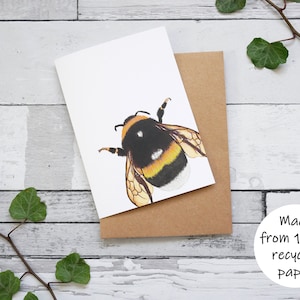 Carte illustrée de bourdon - Carte de voeux 100 % recyclée inspirée de la faune avec emballage sans plastique - Carte vierge, d'anniversaire, de remerciement