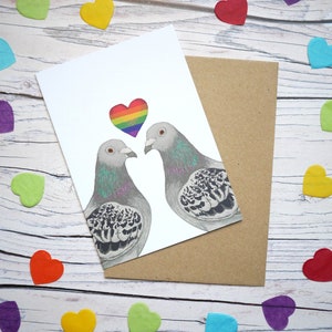 Carte illustrée Pride Pigeons - Carte de voeux 100 % recyclée inspirée de la faune avec emballage sans plastique - LGBT, Queer, Gay, Lesbienne