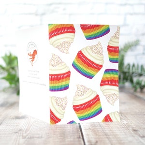 Illustrated Pride Rainbow Cakes Collage Card - 100% Recycled Blank Greetings Card with Plastic-Free Packaging - LGBT, Queer, Gay, Lesbian