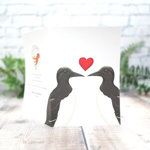 Carte Guillemots illustrée pour la Saint-Valentin - Carte de voeux 100 % recyclée inspirée de la faune avec emballage sans plastique