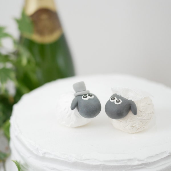 Handmade Bride & Groom Sheep Animal Wedding Cake Topper (With or Without Rainbow) - Made to Order - With Eco Friendly Plastic Free Packaging