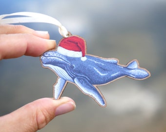 Humpback Whale Christmas Tree Decoration - Illustrated Wooden Wildlife Inspired Festive Decor with Eco Friendly, Plastic Free Packaging