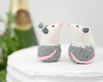 Handmade Bride and Groom Opossum Wedding Cake Topper (With or Without Rainbow) - Made to Order - With Eco Friendly, Plastic Free Packaging