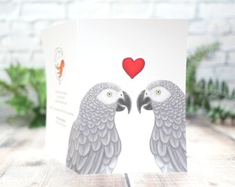 Illustrated African Grey Parrot Valentine's Day Card (Recycled)