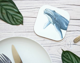 Illustrated Humpback Whale Coaster - Wildlife Inspired Homeware Gift With Eco Friendly, Plastic Free Packaging