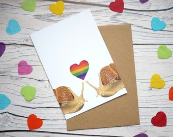 Illustrated Pride Snails Card - 100% Recycled Blank Wildlife Inspired Greetings Card with Plastic-Free Packaging - LGBT, Queer, Gay, Lesbian