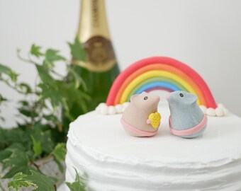 Souris Wedding Animal Cake Topper (avec ou sans arc-en-ciel) - Fabriqué sur commande - Avec un emballage écologique et sans plastique