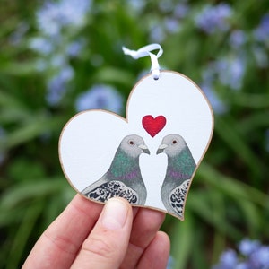 Décoration en bois pigeons de la Saint-Valentin - Cadeau illustré de la Saint-Valentin durable avec emballage sans plastique - Idée cadeau en bois