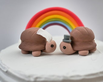 Bride and Groom Tortoise Wedding Cake Topper (With or Without Rainbow) - Made to Order - With Eco Friendly, Plastic Free Packaging