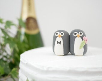 Handmade Bride and Groom Penguin Wedding Cake Topper (With or Without Rainbow) - Made To Order - With Eco Friendly, Plastic Free Packaging