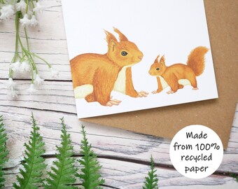 Red Squirrel Mother's Day Card: Wildlife Illustration, Recycled