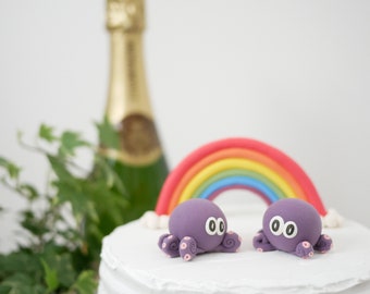 Purple Octopus Animal Wedding Cake Topper (With or Without Rainbow) - Made to Order - With Eco Friendly, Plastic Free Packaging