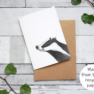 Carte illustrée de blaireau - carte de voeux inspirée de la faune 100 % recyclée avec emballage sans plastique - carte vierge, d'anniversaire, de remerciement