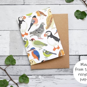 Carte illustrée d'oiseaux britanniques - Carte de voeux inspirée de la faune 100 % recyclée avec emballage sans plastique - Vierge, anniversaire, merci