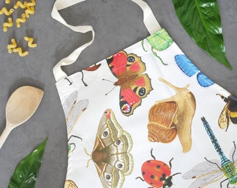 British Invertebrates Cotton Apron - Wildlife Inspired Gift With Eco Friendly, Plastic Free Packaging
