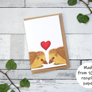 Carte illustrée Saint-Valentin hérissons - Carte de voeux 100 % recyclée inspirée de la faune avec emballage sans plastique