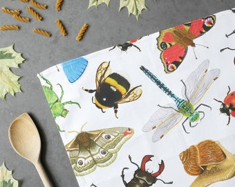 British Invertebrate Cotton Tea Towel - Illustrated Nature Inspired Gift With Eco Friendly, Plastic Free Packaging