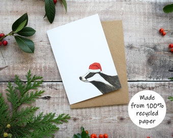Illustrated Christmas Badger Card – Wildlife-Inspired Festive Greeting (100% Recycled)