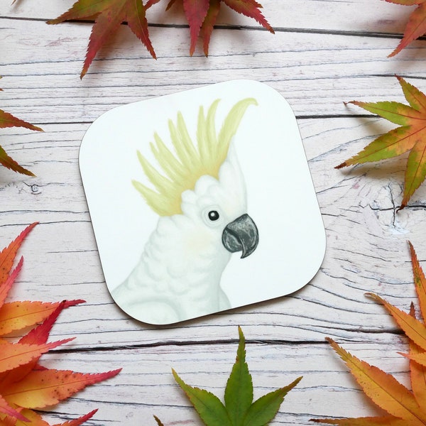 Illustrated Cockatoo Coaster - Wildlife Inspired Homeware Gift With Eco Friendly, Plastic Free Packaging