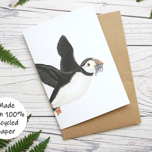 Carte illustrée Macareux moine - Carte de voeux animalière 100 % recyclée avec emballage sans plastique - Carte vierge, d'anniversaire, de remerciement