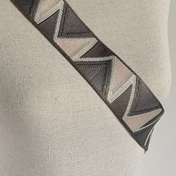 Taupe Geometric Print Canvas Bag Strap, Replacement Bag Strap, Stripe Print Bag Strap, Adjustable Handbag Strap, Silver Hardware Bag Strap