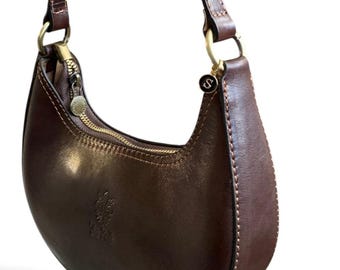 Black Leather Half Moon Bag: Handmade Real Leather Crescent Purse