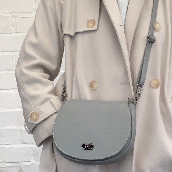 Light Grey Leather Satchel Bag, Small Grey Bag, Postman Style Bag, Wedding Bag, Small Leather Crossbody Bag
