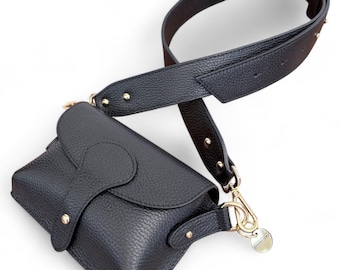 Handmade Italian Leather Crossbody Bag: Small Black Vogue Bag