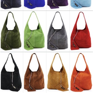 Suede Shoulder Bag Numerous Colours, Suede Hobo Bag, Suede Hippy Bag, Suede Slouchy Bag, Bright Bag, Ladies Suede Handbag With Purse