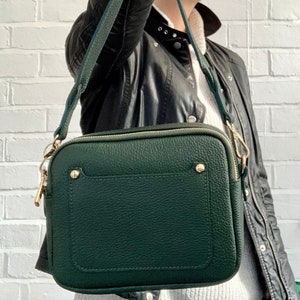 Dark Green Leather Crossbody Bag, Camera Bag, Wedding Bag, Bridesmaid Gift, Bridesmaid Bag, Leather Handbag, 3rd Anniversary Gift