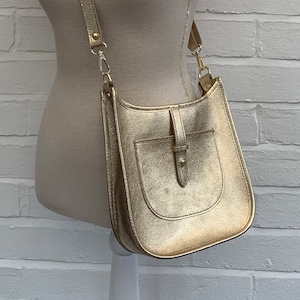 Gold Leather Crossbody Bag, Gold Shoulder Bag, Wedding Bag, Women&#39;s Accessories, Unusual Bag, Gold Party Bag, Gold Handbag