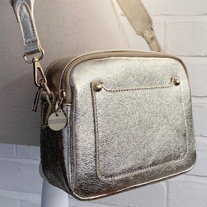Gold Leather Crossbody Bag, Leather Shoulder Bag, Stylish Bag, Everyday Bag, Women&#39;s Handbag, 3rd Anniversary, Leather Gift