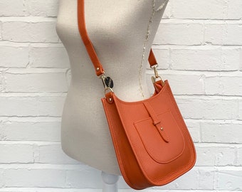 Sac bandoulière en cuir orange, sac à bandoulière orange, sac de mariage, accessoires femme, sac original, sac de soirée orange, sac à main orange