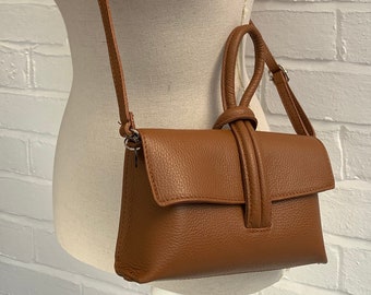Tan Leather Clutch Crossbody Bag: Handmade Italian Leather - Claris