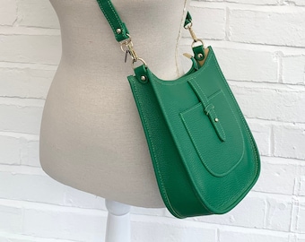 Green Leather Crossbody Bag, Bright Green Blue Shoulder Bag, Wedding Bag, Women's Accessories, Unusual Bag, Party Bag, Green Handbag