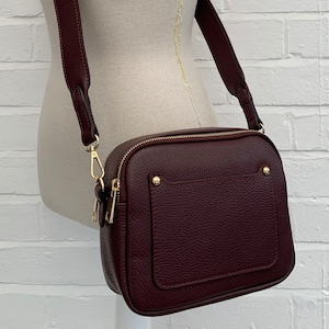 Burgunder Leder Crossbody Tasche, Leder Schultertasche, Stilvolle Tasche, Alltagstasche, Damenhandtasche, 3. Jahrestag, Ledergeschenk